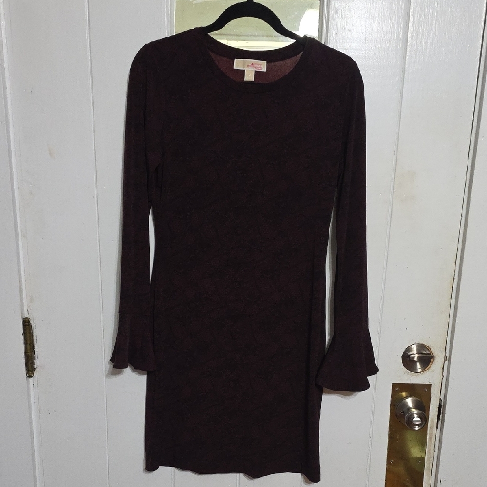 Michael Michael Kors Womens Dress Burgandy/Black Snakeskin Look Bell Sleeves M